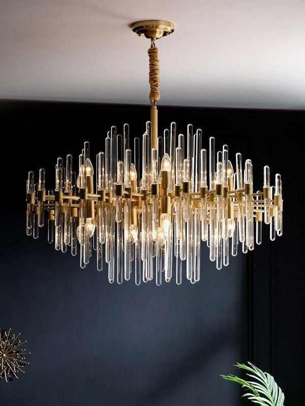 Antique Brass Glass Tube Chandelier