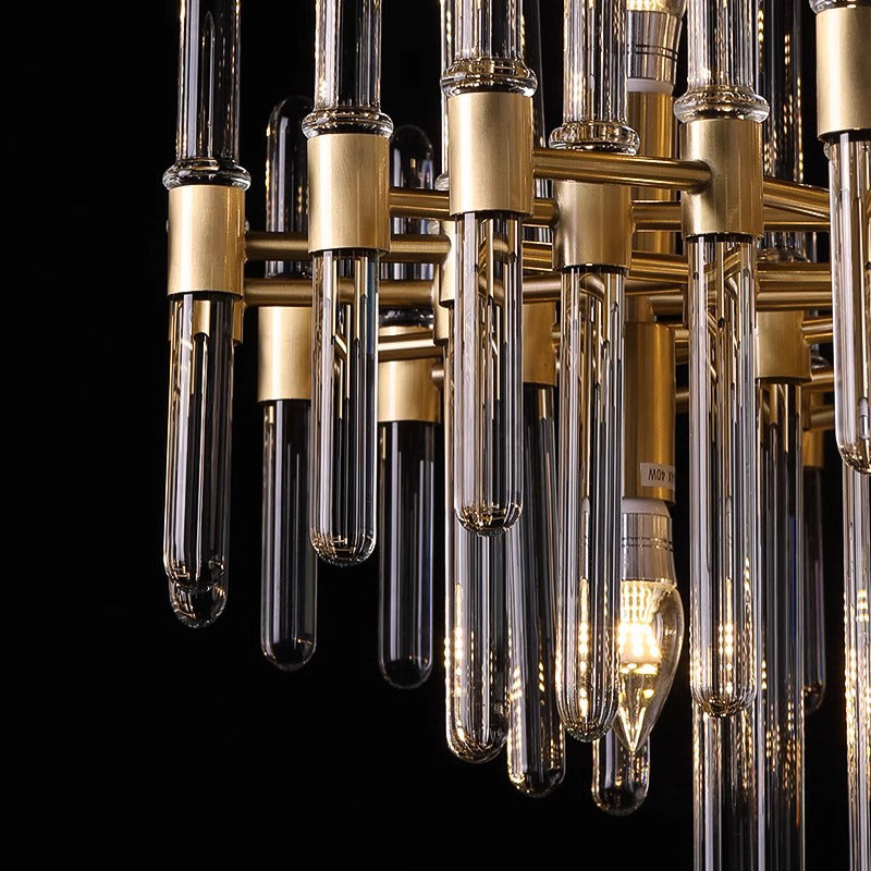 Antique Brass Glass Tube Chandelier