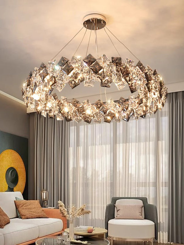 Four Corner Crystal Round Chandelier