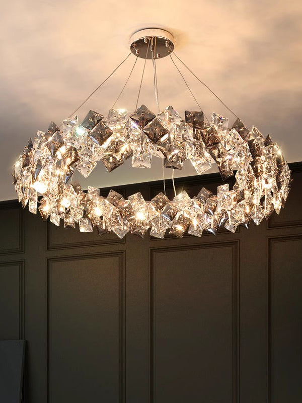 Four Corner Crystal Round Chandelier