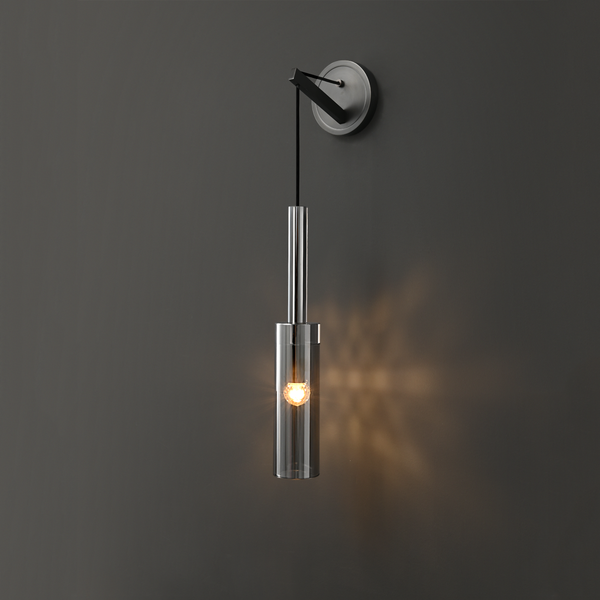 Modern Smoky Glass Brass Wall Sconce