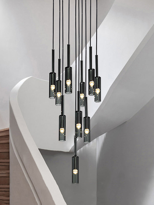 Duplex Smoky Crystal Staircase Pendant Light