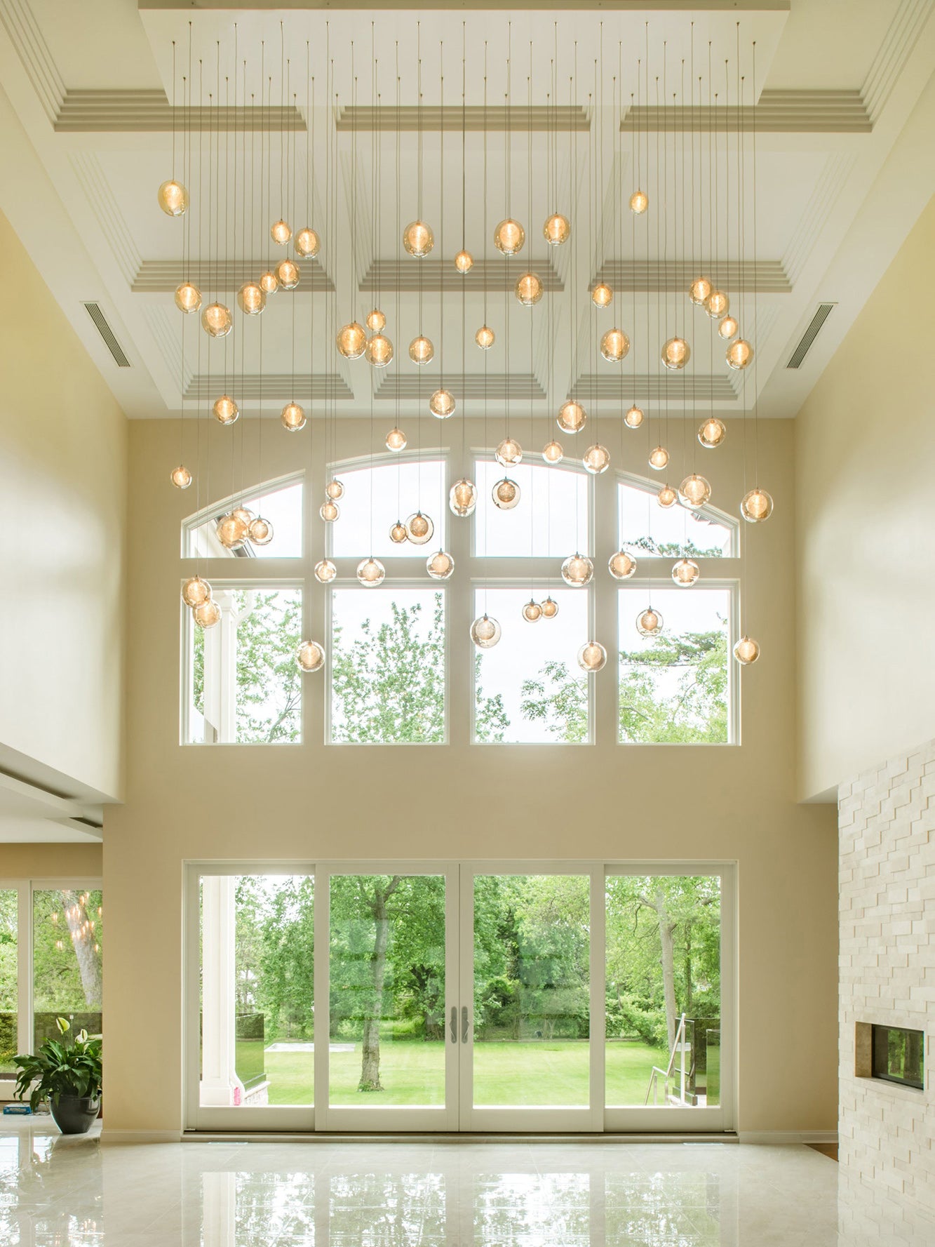 Custom Cascade Bubble Blown Glass Chandelier