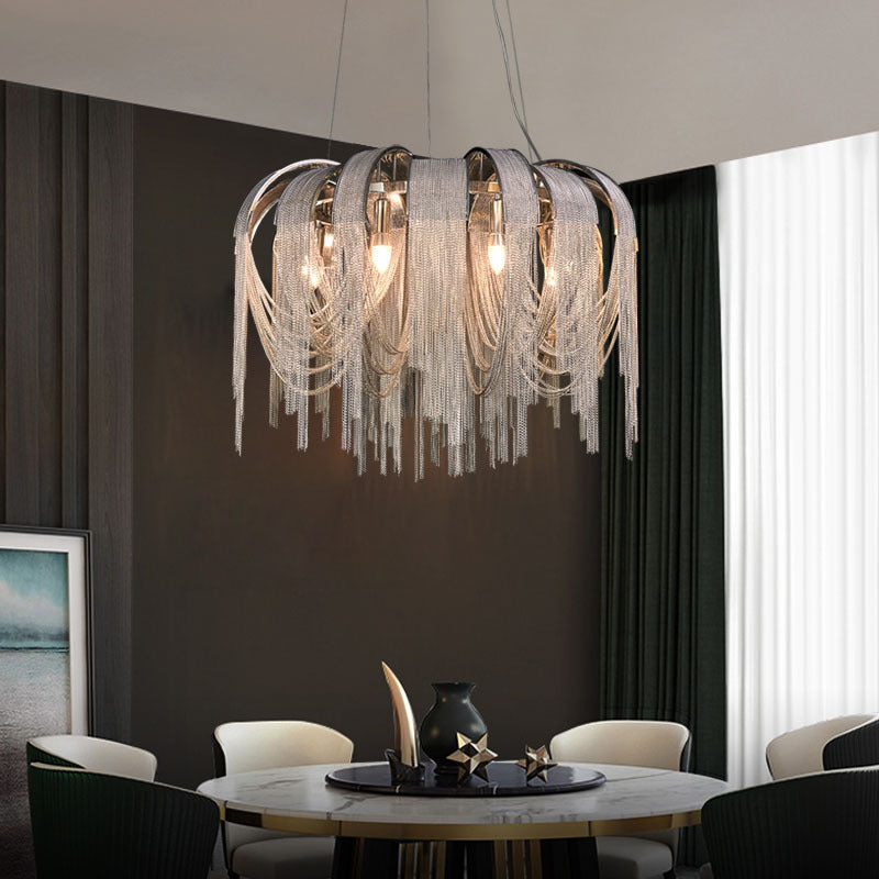 Chrome Aluminum Chain Tassel Chandelier