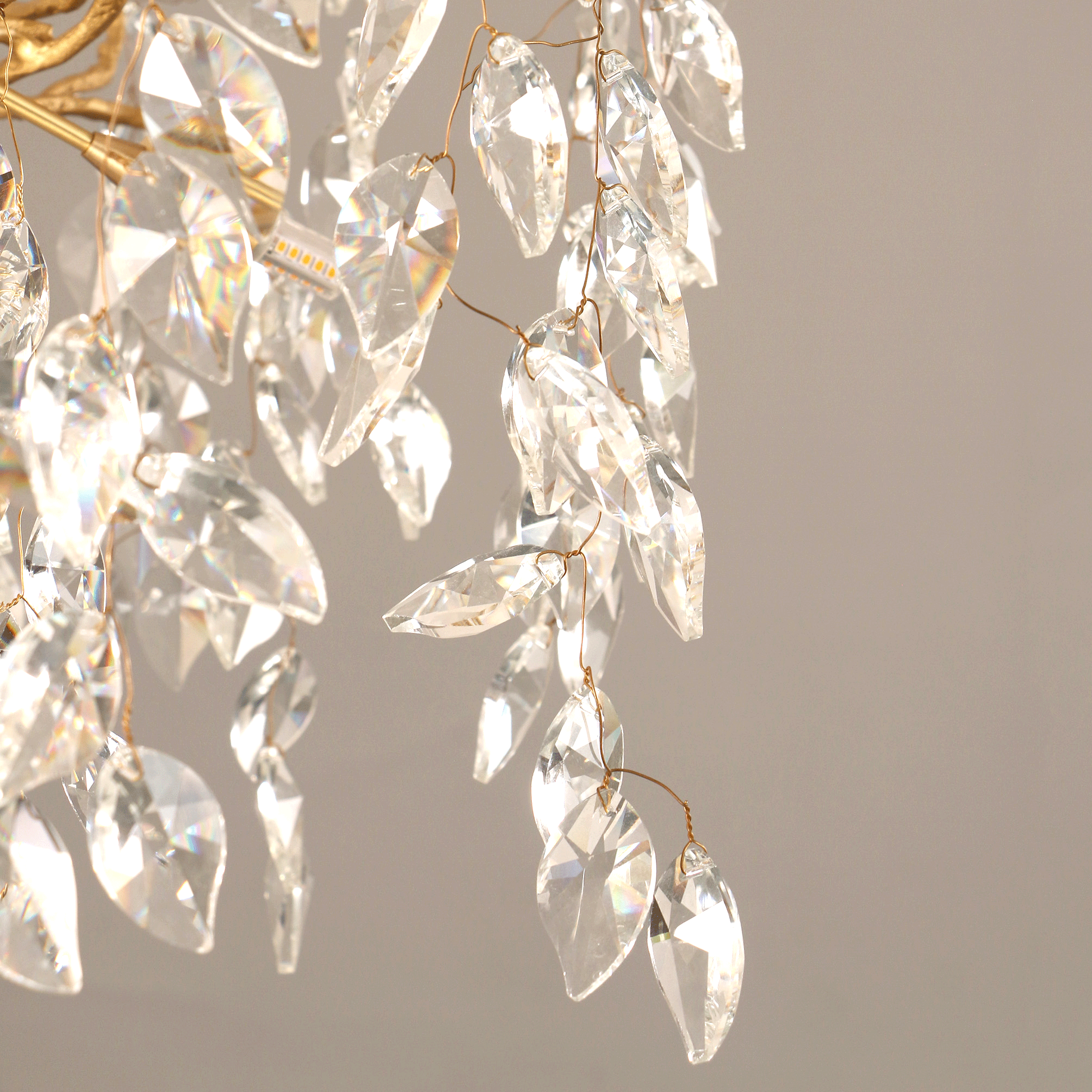 Modern Crystal Chandelier Tree Twig Branch Fringe Flower Rain Drops
